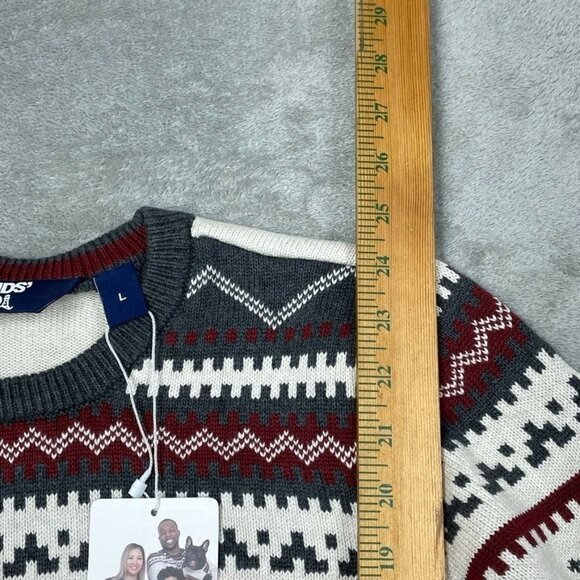 Lands End Womens Bear Fair Isle Sweater Size L Cream/Gray New a0785 - Picture 4 of 8